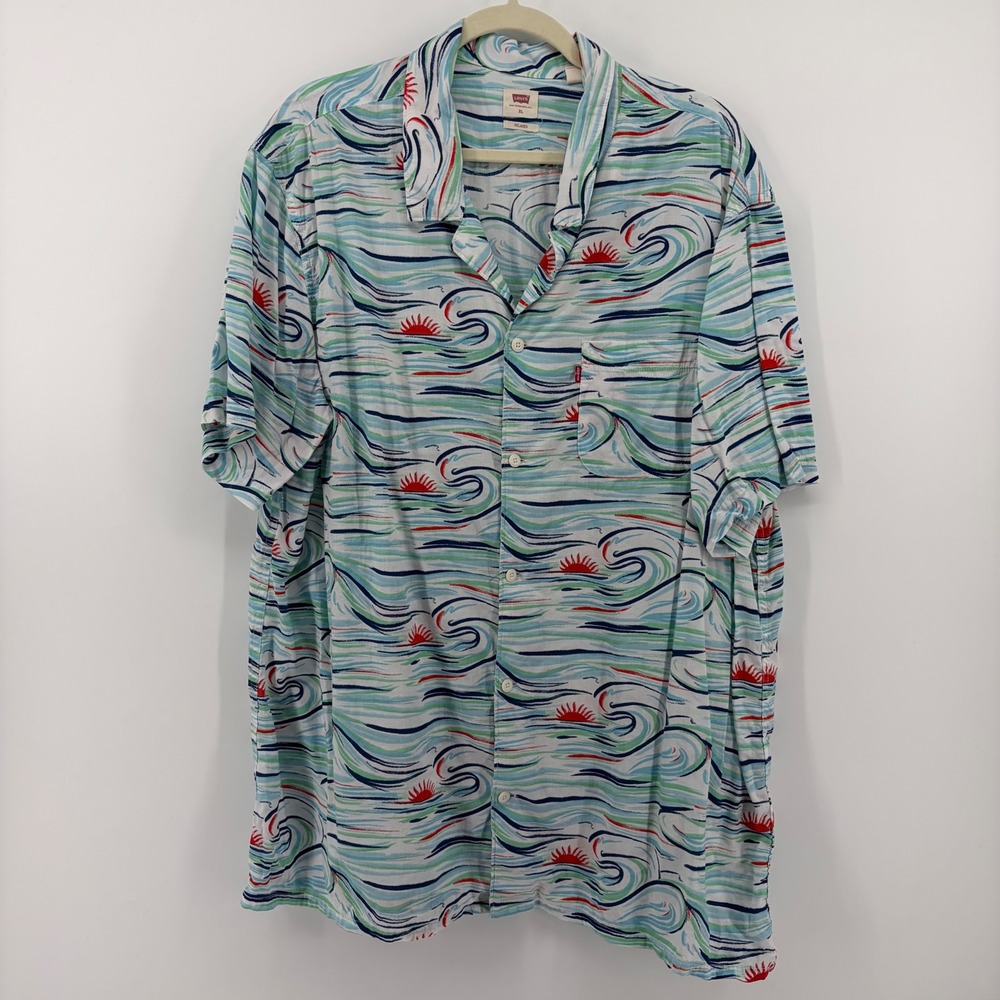 Levi's Mens XL Multicolor Wave Sun Print Relaxed Short Sleeve Button Down Shirt